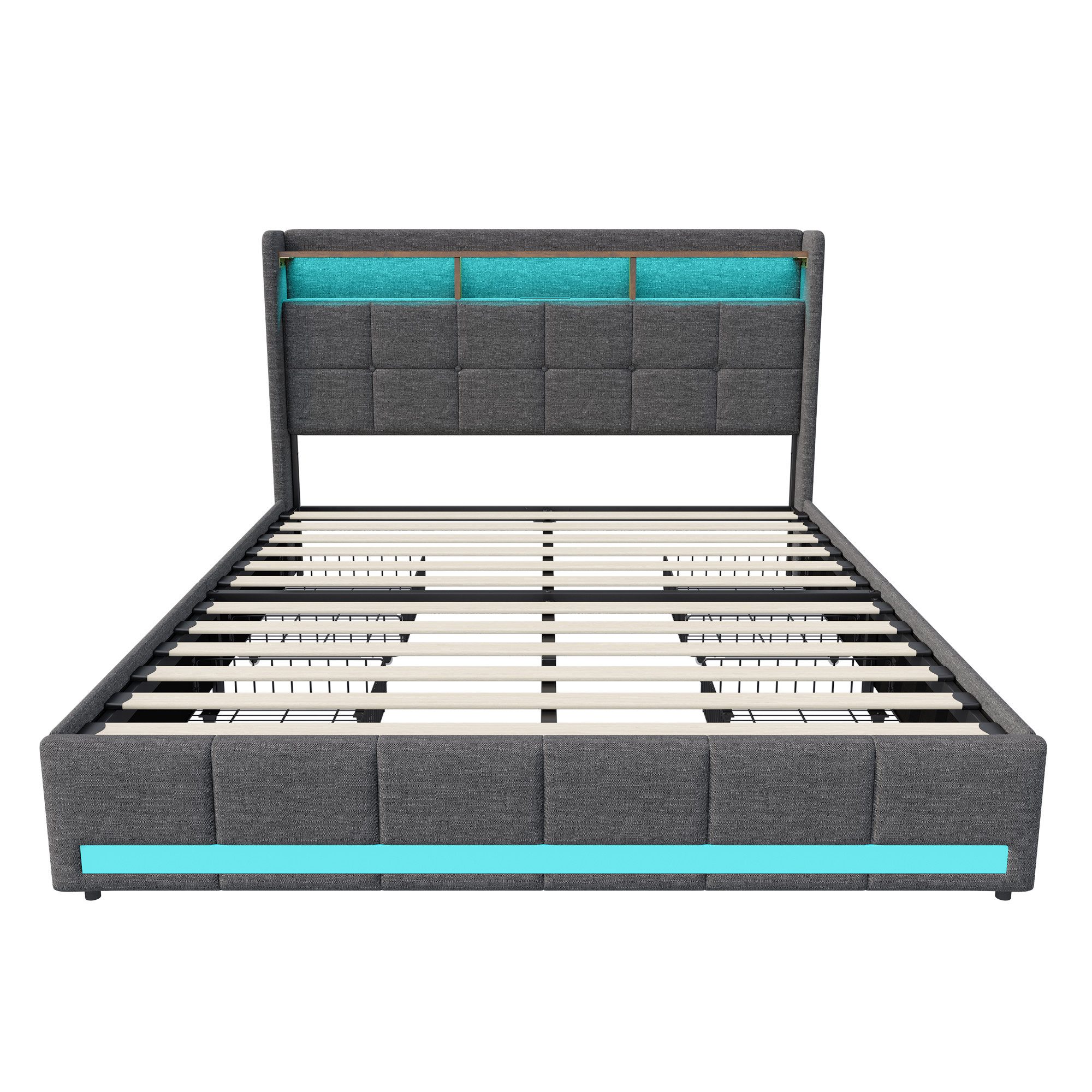 Polsterbett Doppelbett Stauraumbett Funktionbett-grau 1